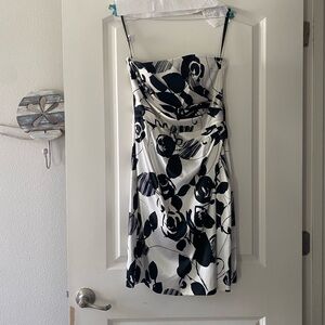 White House Black Market Satin dress. Off white and black. Bandeau.